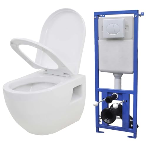 Photos - Toilet VidaXL Ceramic Wall-Hung  with Concealed Cistern and Soft-Close Func 