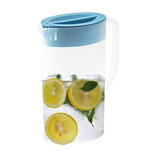 Pichet en Plastique pour Réfrigérateur, 1,5 L/2L Pichet à Jus avec Couvercle, Carafe à Eau avec Poignée, Pichet à thé, Pichet d'eau pour Thé Glacé,...