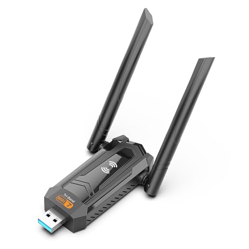 WiFi 7 USB WiFi Adapter for PC Desktop Laptop, Tri-Band 6GHz/5GHz/2.4GHz, 6500Mbps High Speed WiFi Dongle with Dual Antennas, USB 3.0 Wireless Network Adapter, Compatible with Windows 11/10