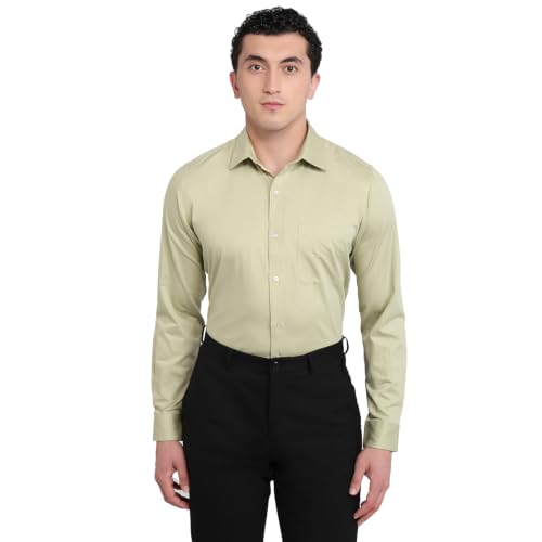 Image of Raymond Men Slim Fit Solid Pattern Pure Cotton Semi Cutaway Collar Full Sleeve Formal Shirt