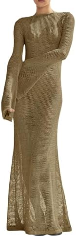 Saodimallsu Womens Crochet Cover Ups Long Sleeve Sexy Mesh Backle...