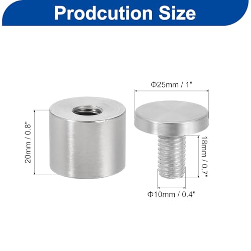 Image of uxcell 8 Pcs Standoff Screws, 1 inch x 1 inch Stainless Steel Advertising Screws Wall Standoff Mounts Hardware for Acrylic Picture Frame Glass Signs Hanging, Silver