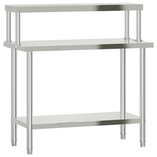 vidaXL Mesa de Trabajo para Cocina con Estante Acero INOX 110x55x120cm