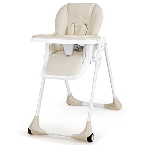 KOTEK Foldable Baby High Chair w/ 7-Position Adjustable Seat Height, Adjustable Backrest, Footrest...