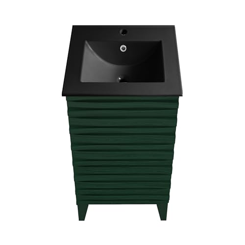 Image of Swiss Madison Cascade 18 inch Freestanding Bathroom Vanity in Green Oak with Black Sink Top