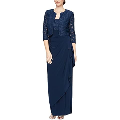 Alex Evenings Women's Empire Waist Bolero Jacket Dress (Petite and Regular Sizes), Navy Lace, 16 Cover