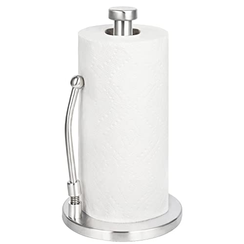HEETA Upgraded Kitchen Roll Holder with Tension Arm [Delicate& Practical] Stainless Steel Paper Towel Holder Organizer Roll Dispenser for Kitchen Countertop Home Dining Table(Silver)