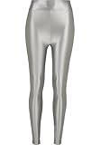 Urban Classics Ladies Highwaist Shiny Metalic Leggings Pantaln, Color Gris Oscuro, M para Mujer