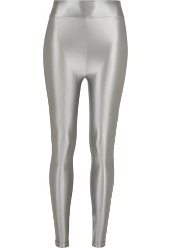 Urban Classics Damen Ladies Highwaist Shiny Metalic Leggings Hose, darksilver, XL