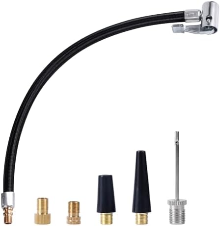 6pcs Tire Inflator Hose Adapter Kit, Quick Connect Car Tire Air Chuck Hose Self Locking Adapter with 5pcs Different Air Nozzles