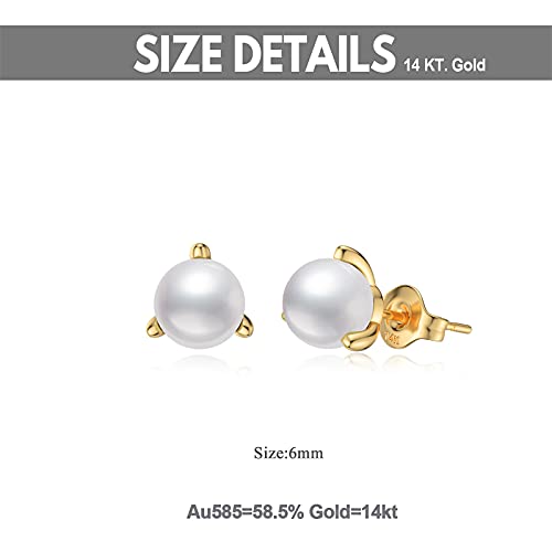 14K Solid Gold Handpicked Freshwater Cultured Pearl Earrings For Women, Round Pearl Stud Earrings Jewelry Anniversary Birthday Gift For Her, Mom, Wife, Girlfriend #TOP4