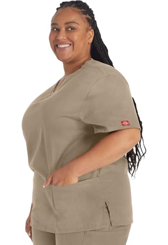 Image of Dickies EDS Signature Scrubs for Women and Scrubs for Men, Unisex One Pocket V-Neck Top in Soft Brushed Poplin 83706