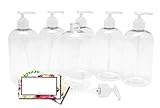 BAIRE BOTTLES - 8 OZ CLEAR PLASTIC REFILLABLE BOTTLES with WHITE PUMPS - ORGANIZE Soap, Shampoo and Lotion with a Clean, Clear Look - PET, Leak-proof, BPA Free - 6 Pack, 6 FLORAL LABELS