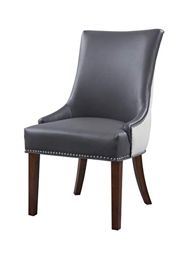 Iconic Home Brando Dining Side Accent Chair Pebble Grain Pu Leather Linen Upholstered Nailhead Trim Tapered Solid Birch Legs Modern Transitional Set Of 2, Grey #TOP3