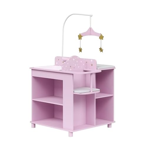 Olivia's Little World Wooden Baby Doll Changing Station with Crib, Changing Table, High Chair, Double-Door Closet, Sink and Washing Machine, Lilac and White