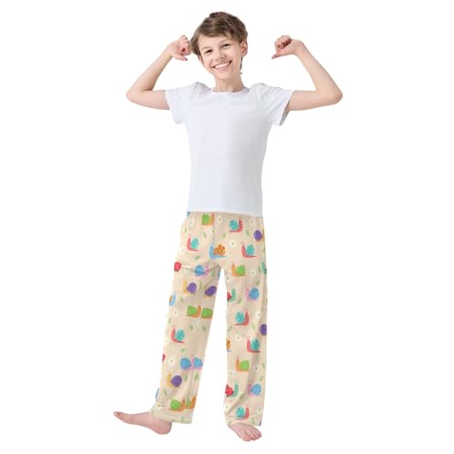 Snail Daisy Flowers Boys Long Pants Soft Trousers Elastic Waist Kids Lounge Bottoms with Pockets S-XL2