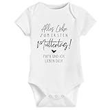 mydesignhub Baby Body Weiß mit Lustigem Spruch Alles Liebe zum ersten Muttertag Lustig Motiv Sprüche Kurzarm fun Babybody Baumwolle Geschenk Taufe Babyparty (3 6 Monate)