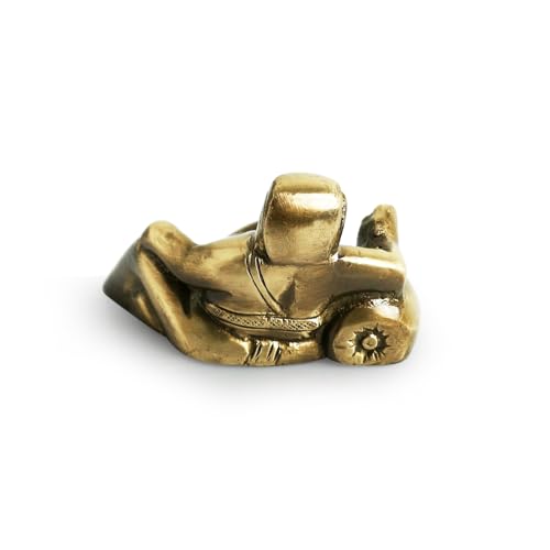 Image of ExclusiveLane 'Resting Brass Ganesha' Idol Showpiece in Pure Brass (2 Inches, 0.3 kg) | Handcarved Brass Ganesha Idol for Home Decor and Gifting Ganpati Idol for Home Decor Living Room