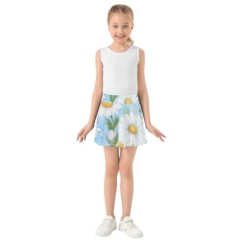 Joisal White Daisies Green Leaves Toddler Tennis Skirts Kid Teen Athletic Shorts for Girls Skorts School 4t3