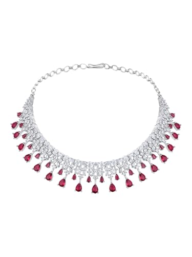Image of ASMITTA Jewellery Silver American Diamond Necklace Set with Maang Tikka | Traditional Rhodium-Plated CZ Jewellery Sets for Women | Perfect for Bridal Weddings, Festivals & Special Occasions