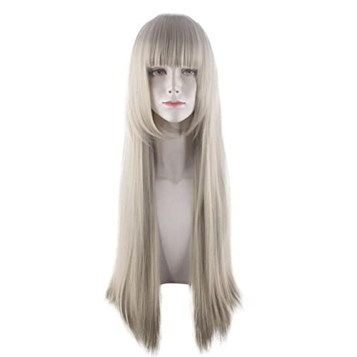 JabrOn A wigs Anime Cosplay Wig 80CM Kakegurui xx Momobami Ririka Cosplay Wig Women Grey Long Straight Heat Resistant Synthetic Hair Costume Party