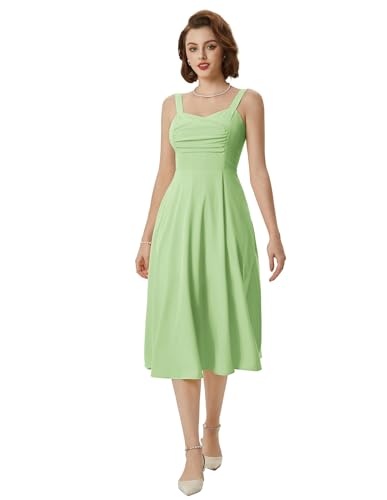 Women 50s Style Dress Elegant Sleeveless Vintage Wedding Guest Formal Dress Light Green S