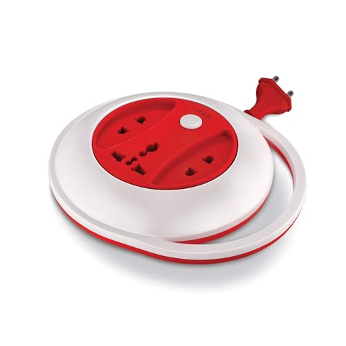 Image of SYSKA SSK-PW-0302-WR Power Wheel with Surge Protection, Strong ABS Material Body, 4 Meter Long (White-Red)