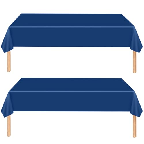 MOMAHUA 2Pcs Nappe Anti-tâches 137x274 cm - Bleu Marine Nappe de Table Rectangulaire en Plastique - Imperméable et Résistante - Pour Fête, Anniversaire,...