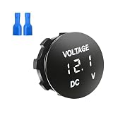 Fkewp DC 12V 24V Voltmeter Gauge, Waterproof Vehicle Battery Monitor Indicator with LED Digital Display, Mini Round Panel Battery Voltage Tester Meter for Car Motorcycle Truck (White)