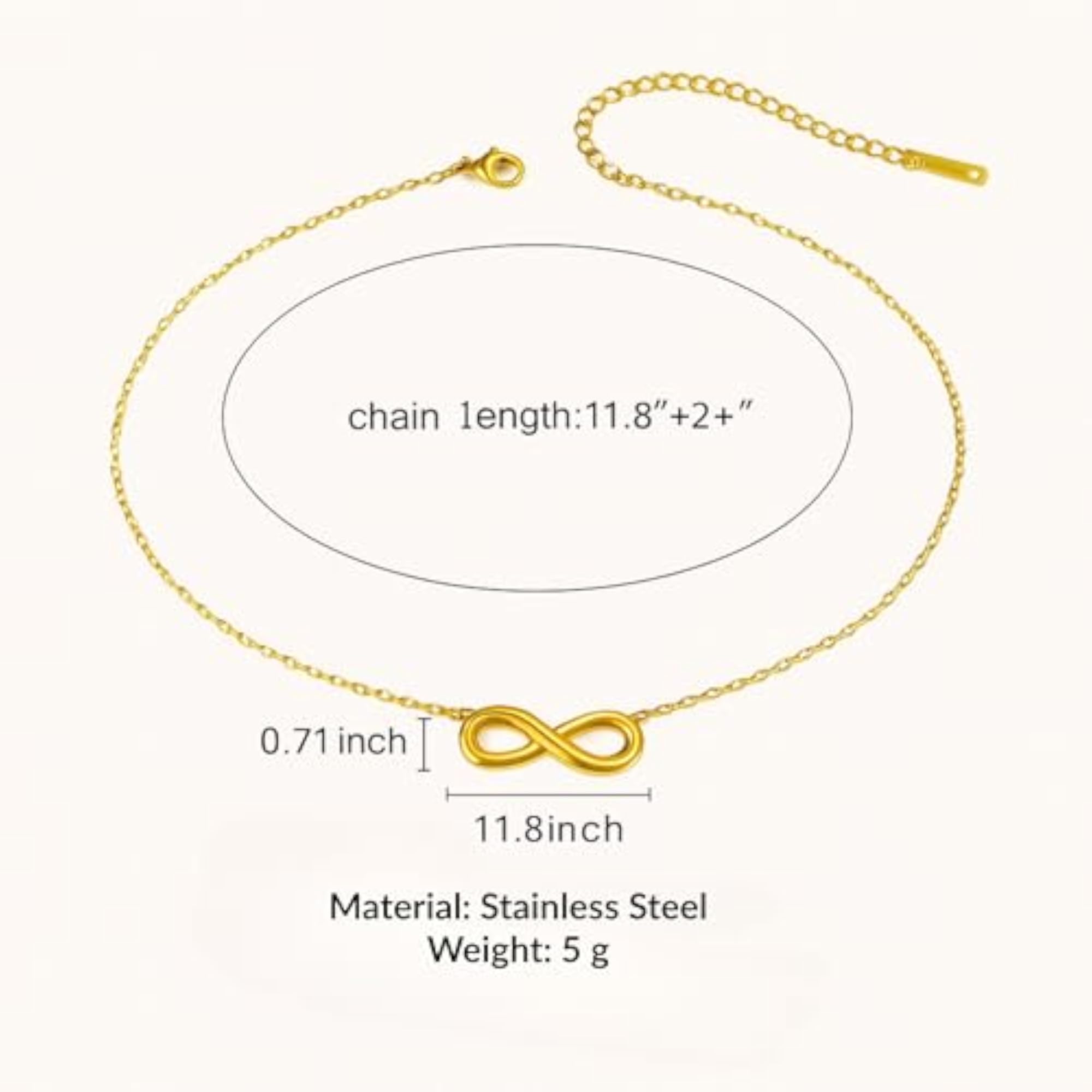 Anti Tarnish Infinity Pendant Necklace with Adjustable Chain