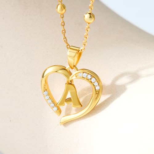 Cicy Bell Womens Heart Initial Necklace for Women 18k Gold Plated Shell Personalized Letter Pendant Necklace 17.7'' with 2'' Extender2