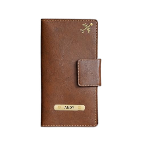 Image of Customized Travel Wallet with Name Engrave | Personalised Passport Holder for Women | Customised Passport Cover for Men and Women | Travel Organizer Gift Wallet (Brown)
