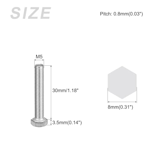 Image of METALLIXITY Hex Bolts (M5-0.8x30mm) 30Pcs, 304 Stainless Steel UNC Fully Threaded Hex Head Screw Bolt Machine Screws - for Furniture Repair, Silver