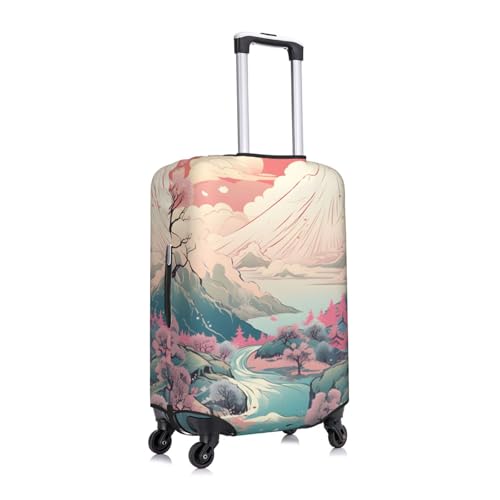 Elastic Luggage Cover Anti Scratch Dirt Covers, Japanese Style Snow Mountain Cherry Blossoms Travel Luggage Cover Suitcase Protector Fits 31-32 Inch Luggage3