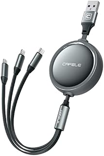 CAFELE [Designed for Car] Retractable Charging Cable, [Streching One Side] 3 in 1 Multi charger Cable with Type C, Micro USB, Phone Port for Phone 14 13 12 11 Samsung