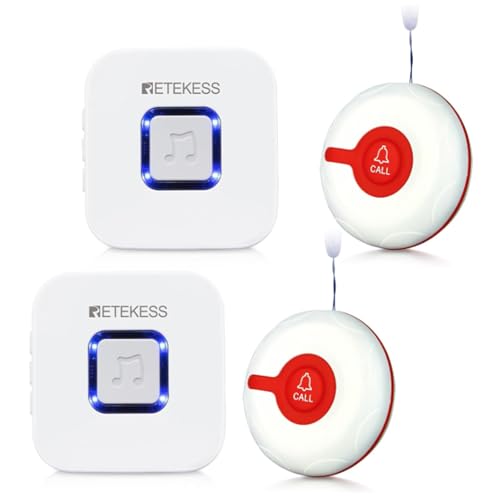 Retekess TH102 Botón de Llamada de Emergencia, Timbre Personas Mayores Avisador,1000 Pies, Botón de Llamada SOS Impermeable IP55, para Personas Mayores, Pacientes, Regalo del Día de la Madre