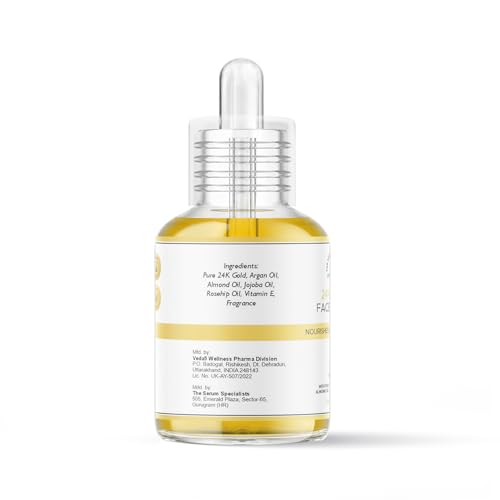 Image of 24K Gold Face Serum - Anti-Aging & Skin Rejuvenating Serum | Boosts Collagen, Smoothens Fine Lines, Fades Scars & Spots | Pure 24K Gold + Argan, Almond, Jojoba & Rosehip Oils | For All Skin Types | 30 ml