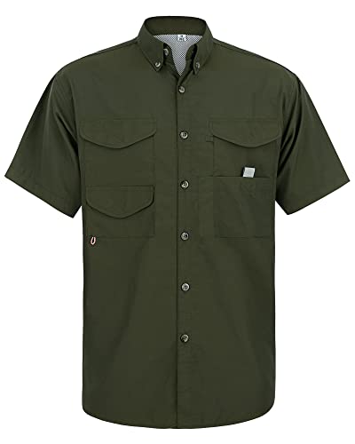 Image of Alimens & Gentle Short Sleeve Fishing Shirt Wicking Fabric Sun Protection Casual Button Down Shirts