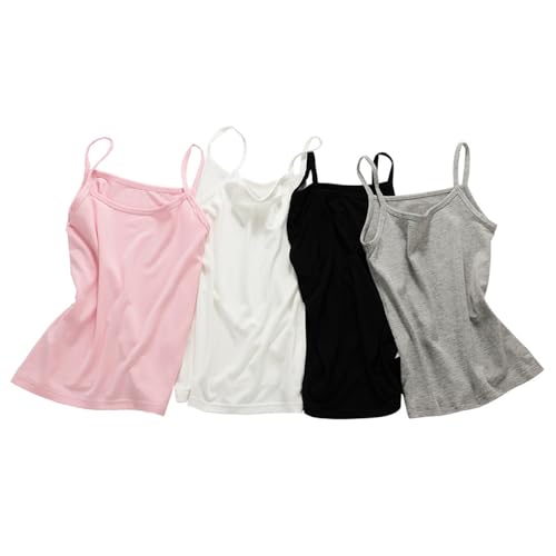 VVEEWUU 4-Pack Girls' Cotton Tank Tops Toddlers Sleeveless Undershirts Soft Basic Camisole Soft Basic Camisole for Kids