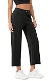 ODODOS Women's Modal Soft Wide Leg Cropped Pants with Pockets Adjustable Shockcord High Waist Casual Lounge Pants-25 Inseam, Black, Medium