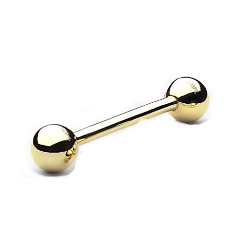Blue Palm Jewelry 14K Yellow Gold Tongue Barbell Ring 14 Gauge 5/8 Inch Barbell 5Mm Balls T77 #TOP18