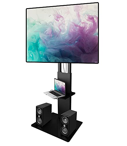 Promounts TV Stand with Mount for 37 to 70 Inch Flat and Curved TV Screens, Tall Corner TV Floor Stand, Tilt, Height Adjustable, Ultra Slim, 2 AV Shelves, Max VESA 600x400 (ATMSS6401)