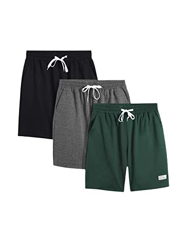 Romwe Men's 3 Pieces Shorts Set Drawstring Waist Workout Joggers Track Shorts With Pockets Black Grey Green M #TOP6