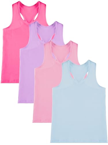 Image of SATINIOR 4 Pieces Girls Dance Tank Tops Racerback Crop Tops Sleeveless Dance Clothes for Girls Gymnastics