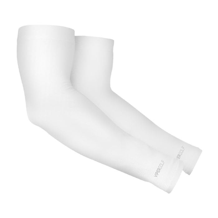 Viper Golf UPF 50+ Subzero ICE-X Compression Cooling Arm Sleeves for Men & Women - Suitable for Golfing, Running, Basketball, Football, Biking (Pair) (White)