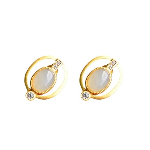 Boucles d'oreilles Jade Hetian et zircon dos plat en argent pour éclat intemporel