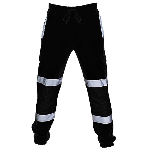 Hi Vis Safety Pants for Men Women Reflective High Visibility Pants Elastic Waist Work Cargo Pants with Pockets