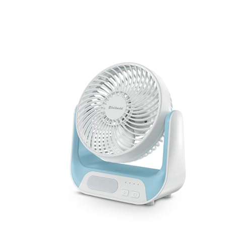 Image of Goldmedal Briza 150 mm Mini Portable Fan| Desk Mounted| Type-C USB-Powered Rechargeable Battery with 8-9 Hours Backup| 2-Light Brightness Dimming| Personal Fan for Home & Office (White-Blue)