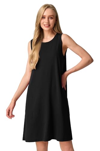 SIORO 100% Merino Wool Women's Sleeveless Dress Casual Solid Tank Dress for Women Knee-Length Summer Dresses with Pockets