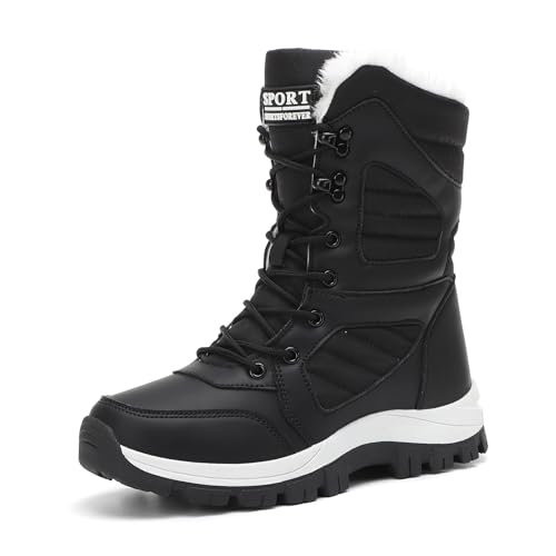 GemChve Bottes Femme Hiver Imperméable Bottines de Neige Chaud et Résistant à l'eau Chaussures de Randonnée Femme Snow Boots Black 38EU